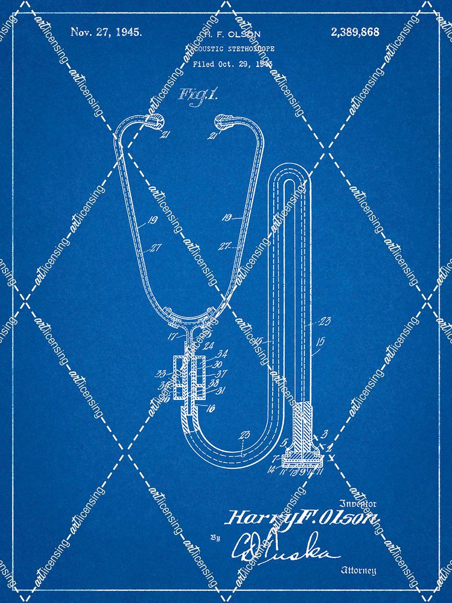 PP1066-Blueprint Stethoscope Patent Poster