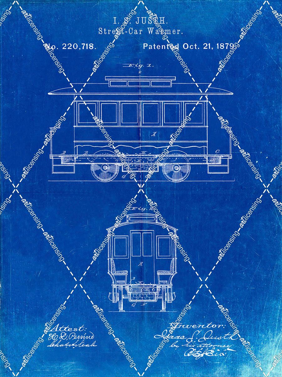 PP1069-Faded Blueprint Streetcar Patent Poster