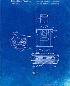 PP1072-Faded Blueprint Super Nintendo Console Remote and Cartridge Patent Poster