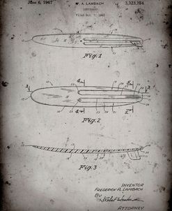 PP1073-Faded Grey Surfboard 1965 Patent Poster