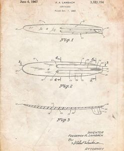 PP1073-Vintage Parchment Surfboard 1965 Patent Poster