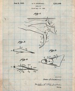 PP1079-Antique Grid Parchment Swim Fins Patent Poster