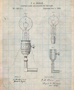 PP1082-Antique Grid Parchment T. A. Edison Light Bulb and Holder Patent Art