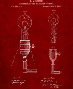 PP1082-Burgundy T. A. Edison Light Bulb and Holder Patent Art