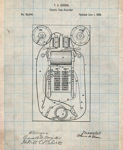 PP1083-Antique Grid Parchment T. A. Edison Vote Recorder Patent Poster
