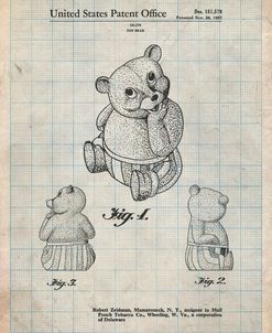 PP1086-Antique Grid Parchment Teddy Bear Poster