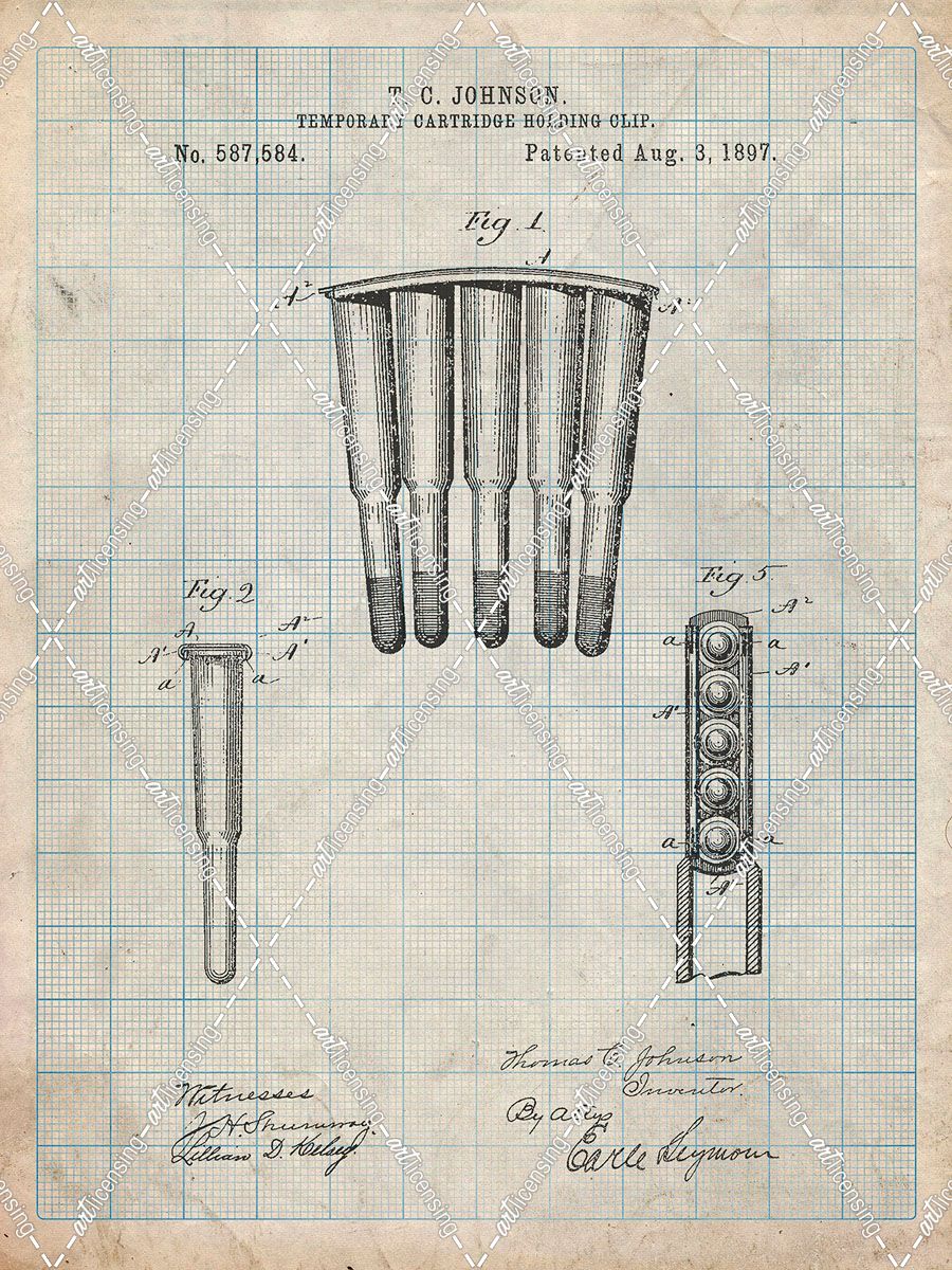 PP1089-Antique Grid Parchment Temporary Cartridge Holding Clip 1897 Patent Poster