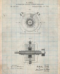 PP1090-Antique Grid Parchment Tesla Alternating Current Generator Poster