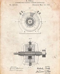 PP1090-Vintage Parchment Tesla Alternating Current Generator Poster