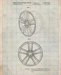 PP1091-Antique Grid Parchment Tesla Car Wheels Patent Poster