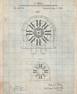 PP1092-Antique Grid Parchment Tesla Coil Patent Poster