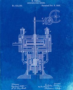 PP1094-Faded Blueprint Tesla Reciprocating Engine Poster