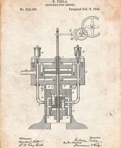 PP1094-Vintage Parchment Tesla Reciprocating Engine Poster
