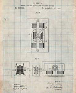 PP1095-Antique Grid Parchment Tesla Regulator for Alternate Current Motor Patent Poster