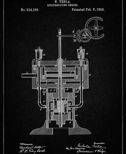 PP1094-Vintage Black Tesla Reciprocating Engine Poster