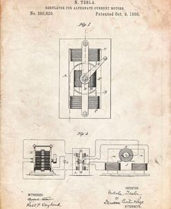 PP1095-Vintage Parchment Tesla Regulator for Alternate Current Motor Patent Poster