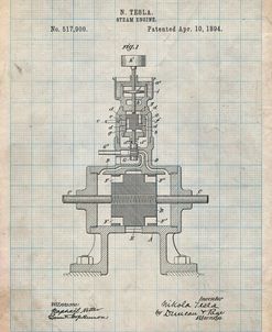PP1096-Antique Grid Parchment Tesla Steam Engine Patent Poster
