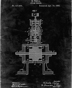 PP1096-Black Grunge Tesla Steam Engine Patent Poster
