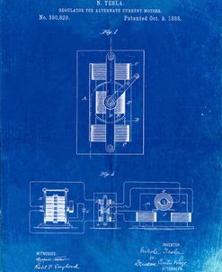 PP1095-Faded Blueprint Tesla Regulator for Alternate Current Motor Patent Poster