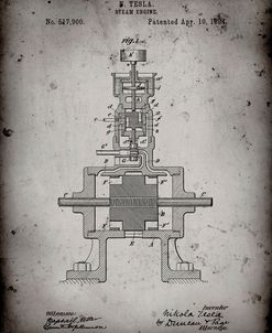 PP1096-Faded Grey Tesla Steam Engine Patent Poster