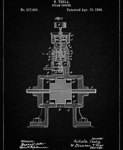 PP1096-Vintage Black Tesla Steam Engine Patent Poster