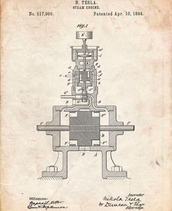 PP1096-Vintage Parchment Tesla Steam Engine Patent Poster