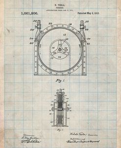 PP1097-Antique Grid Parchment Tesla Turbine Patent Poster