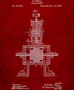 PP1096-Burgundy Tesla Steam Engine Patent Poster