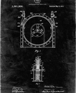 PP1097-Black Grunge Tesla Turbine Patent Poster