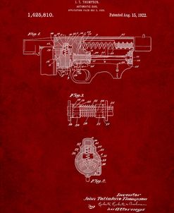 PP1099-Burgundy Thompson Submachine Gun Patent Poster