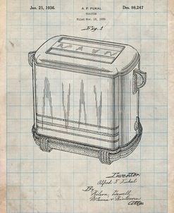 PP1100-Antique Grid Parchment Toaster Patent Art, Vintage Toaster