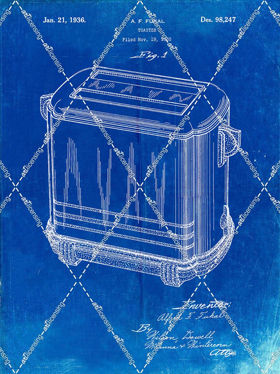PP1100-Faded Blueprint Toaster Patent Art, Vintage Toaster