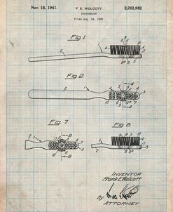 PP1103-Antique Grid Parchment Toothbrush Flexible Head Patent Poster