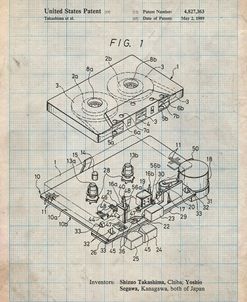 PP1104-Antique Grid Parchment Toshiba Cassette Tape Recorder Patent Poster