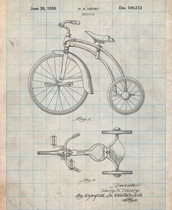 PP1114-Antique Grid Parchment Tricycle Patent Poster