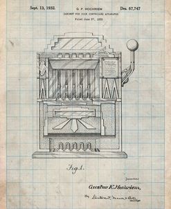 PP1125-Antique Grid Parchment Vintage Slot Machine 1932 Patent Poster