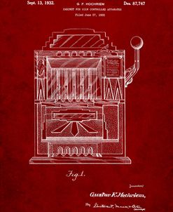 PP1125-Burgundy Vintage Slot Machine 1932 Patent Poster