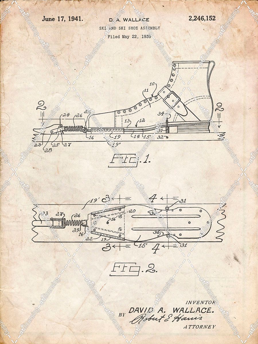 PP1124-Vintage Parchment Vintage Ski’s Patent Poster