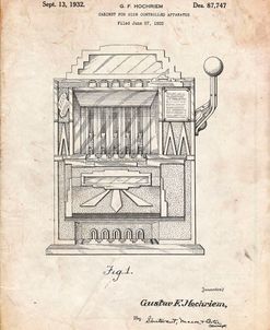 PP1125-Vintage Parchment Vintage Slot Machine 1932 Patent Poster