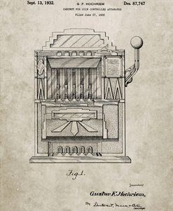 PP1125-Sandstone Vintage Slot Machine 1932 Patent Poster