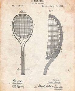 PP1127-Vintage Parchment Vintage Tennis Racket 1891 Patent Poster