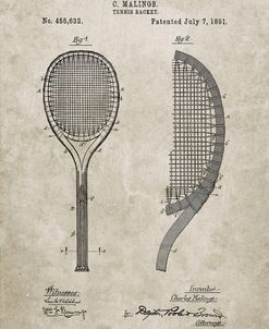 PP1127-Sandstone Vintage Tennis Racket 1891 Patent Poster