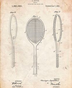 PP1128-Vintage Parchment Vintage Tennis Racket Patent Poster