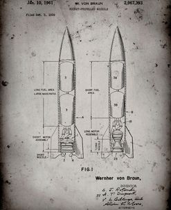 PP1129-Faded Grey Von Braun Rocket Missile Patent Poster