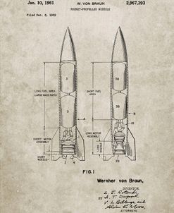 PP1129-Sandstone Von Braun Rocket Missile Patent Poster