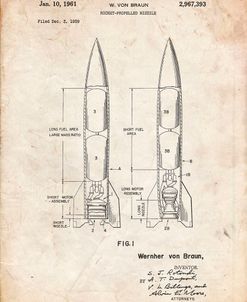PP1129-Vintage Parchment Von Braun Rocket Missile Patent Poster