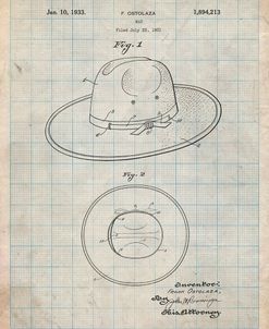 PP1134-Antique Grid Parchment Wide Brimmed Hat 1937 Patent Poster