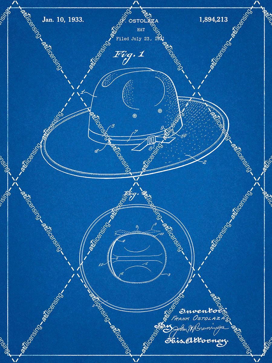 PP1134-Blueprint Wide Brimmed Hat 1937 Patent Poster
