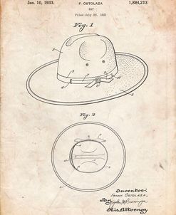 PP1134-Vintage Parchment Wide Brimmed Hat 1937 Patent Poster