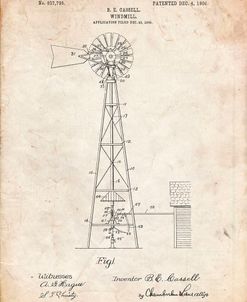 PP1137-Vintage Parchment Windmill 1906 Patent Poster